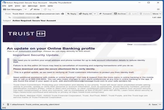 Truist Online Banking Profile Email Betrug