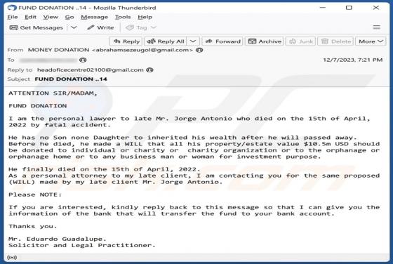 Fund Donation Email Betrug
