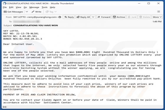 SKY LOTTO Email Betrug