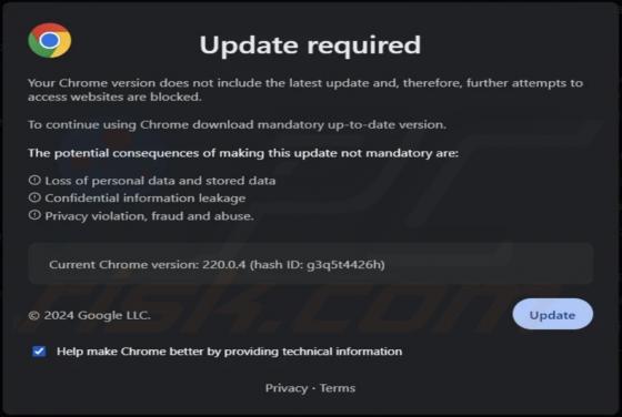 Your Chrome Version Does Not Include The Latest Update POP-UP Betrug