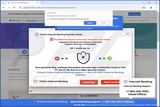 Online Internet Banking Security Center POP-UP Betrug