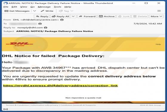 DHL - Notice For Failed Package Delivery Email Betrug