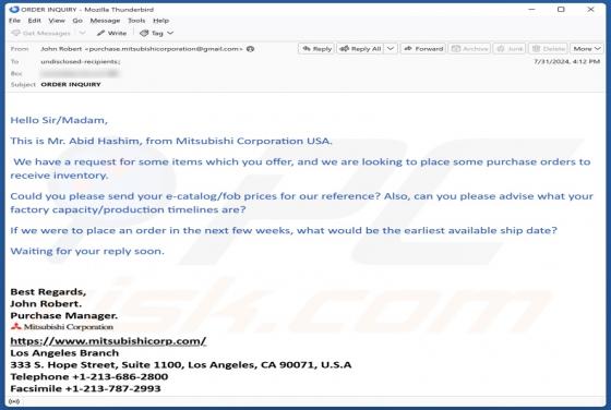 Mitsubishi Corp. Email Betrug