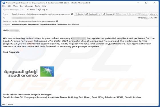 Saudi Aramco Email Betrug