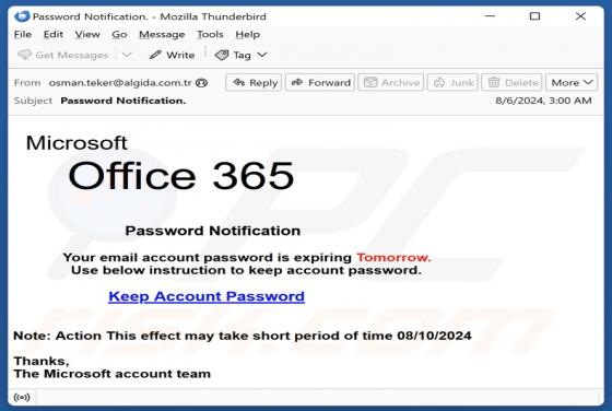 Microsoft Office 365 - Password Notification Email Betrug