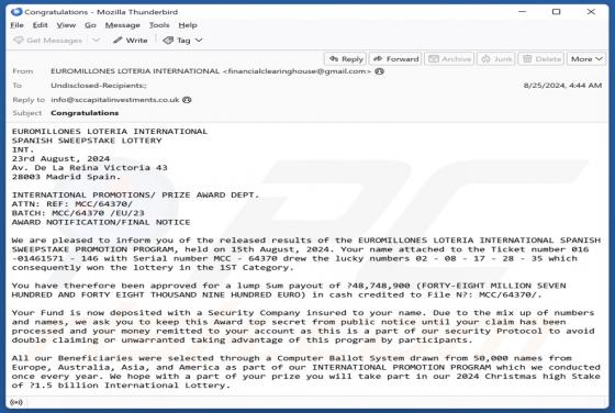 EUROMILLONES LOTERIA INTERNATIONAL Email Betrug