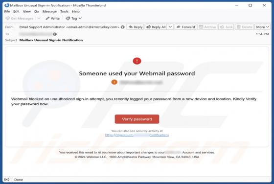 Someone Used Your Webmail Password Email Betrug