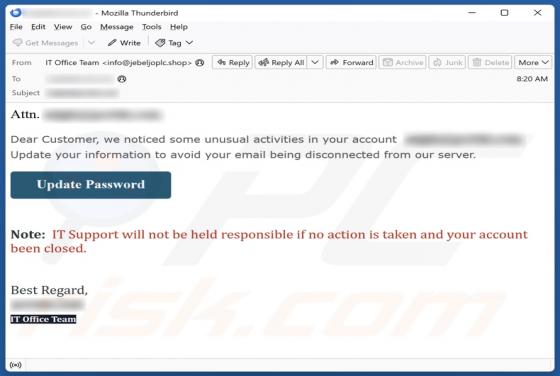 Unusual Activities In Your Account Email Betrug