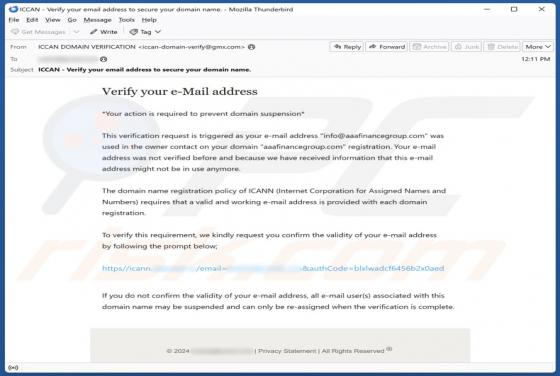 Internet Corporation For Assigned Names And Numbers (ICANN) Email Betrug