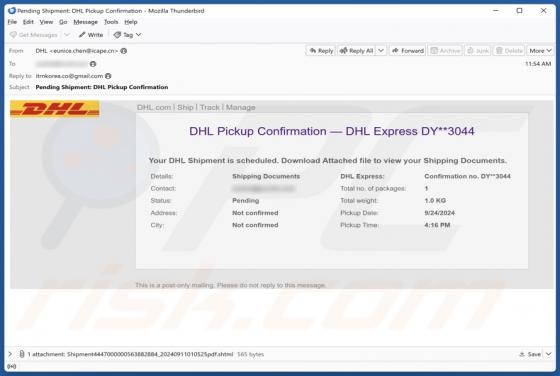 DHL Pickup Confirmation Email Betrug