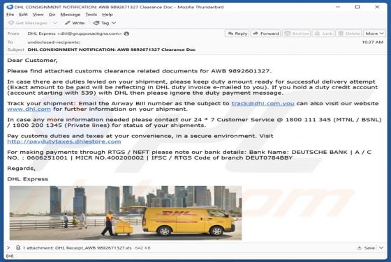 DHL - Customs Clearance Email Virus