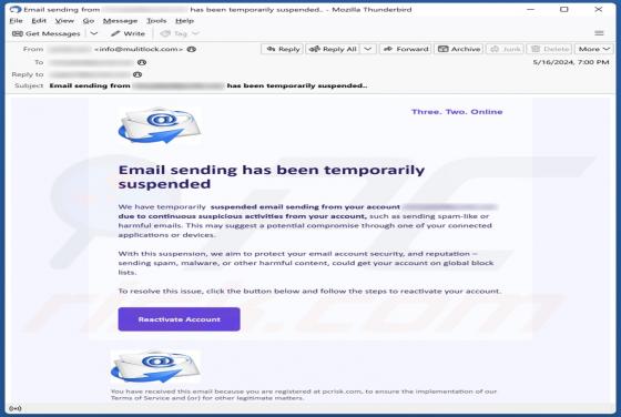Email Sending Has Been Temporarily Suspended Betrug