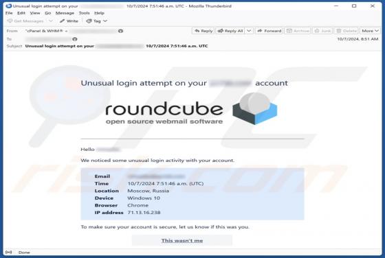 Roundcube - Unusual Login Attempt Email Betrug