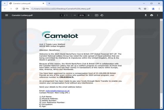 Camelot Lottery Solutions Email Betrug