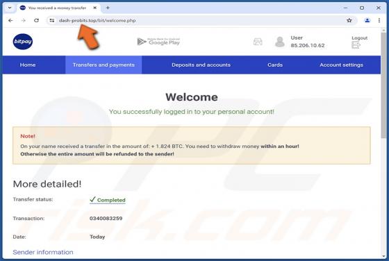 Gefälschte BitPay Wallet Betrug