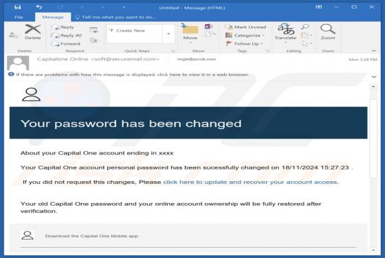 Capital One - Your Password Has Been Changed Email Betrug