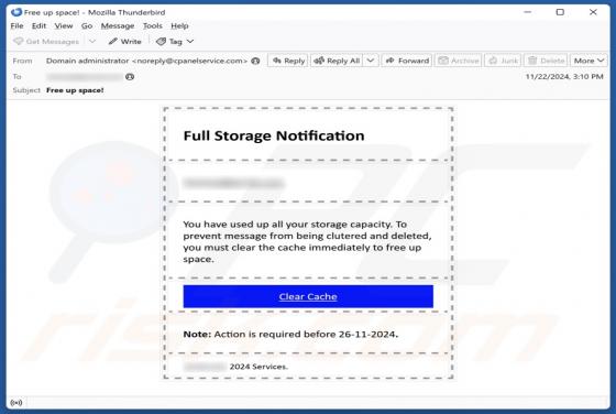 Full Storage Notification Email Betrug