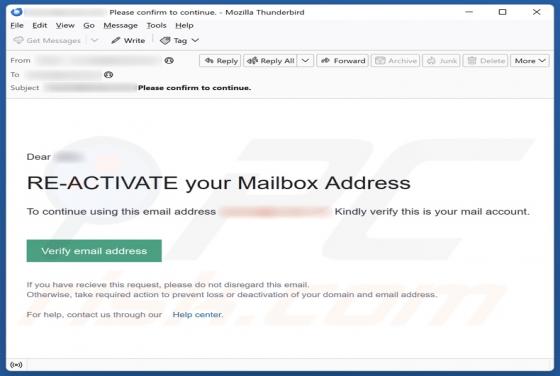 Re-Activate Your Mailbox Address Email Betrug