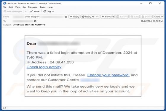 Failed Login Attempt Email Betrug