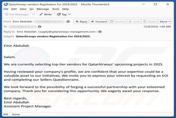 Qatar Airways Email Betrug