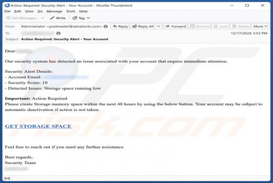 Storage Space Running Low Email Betrug