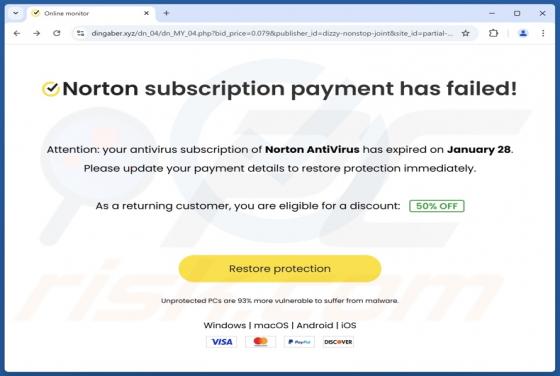 Norton Subscription Payment Has Failed POP-UP Betrug