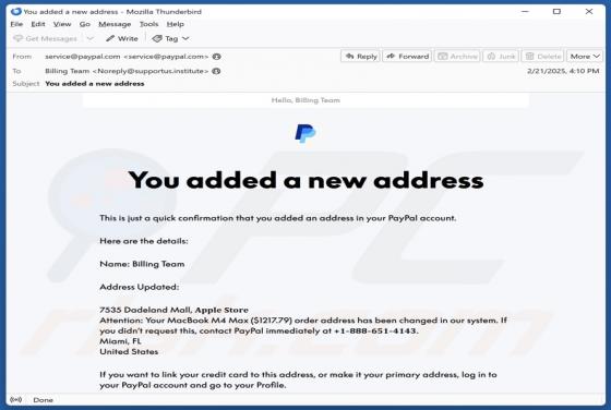 PayPal - You Added A New Address Email Betrug