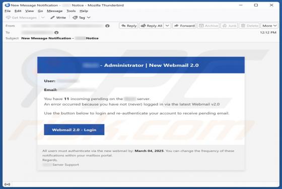 New Webmail 2.0 Email Betrug