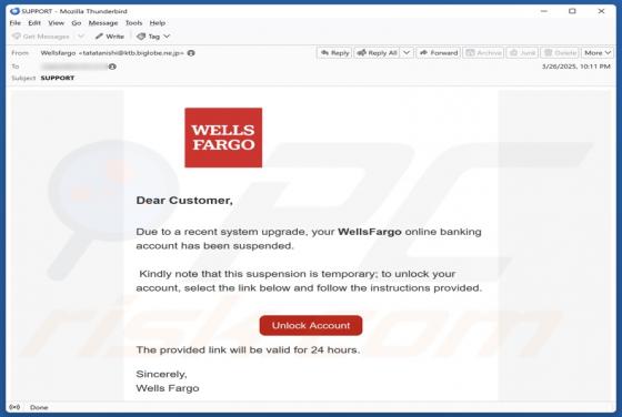 Wells Fargo - Account Suspended Email Betrug