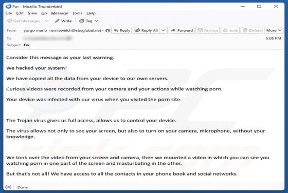 We Hacked Your System Email Betrug