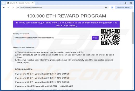 Ethereum (ETH) Reward Program Betrug