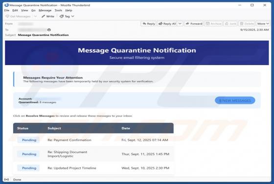 Message Quarantine Notification Email Betrug