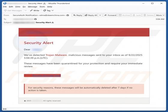 Security Alert - We've Detected Trojan Malware Email Betrug