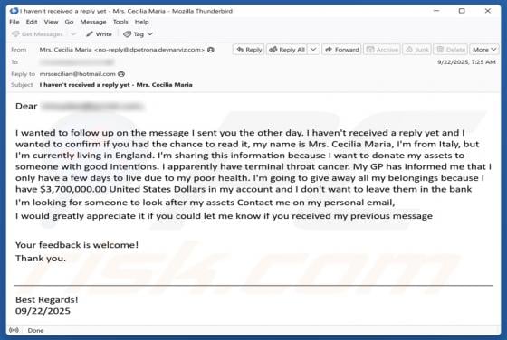 Donation To Someone With Good Intentions Email Betrug