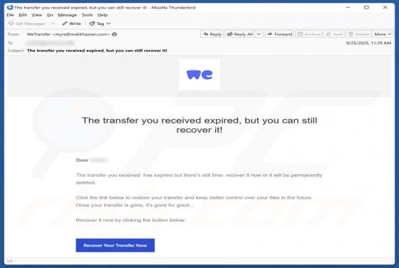 WeTransfer - Received Transfer Expired Email Betrug