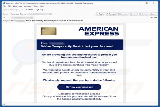 American Express - Account Restricted Email Betrug