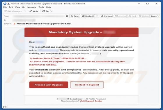 Mandatory System Upgrade Email Betrug