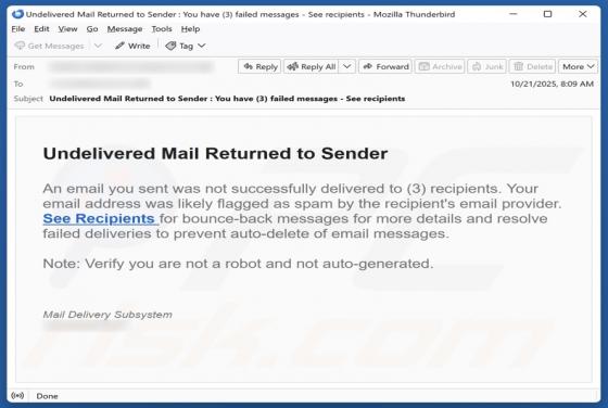 Undelivered Mail Returned To Sender Email Betrug