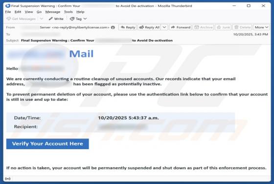 Routine Cleanup Of Unused Accounts Email Betrug