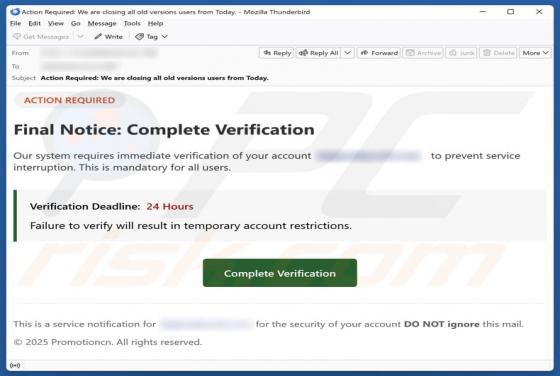 Final Notice - Complete Verification Email Betrug