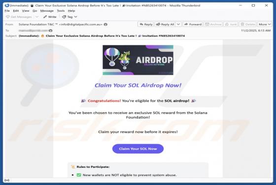 Solana Airdrop Email Betrug