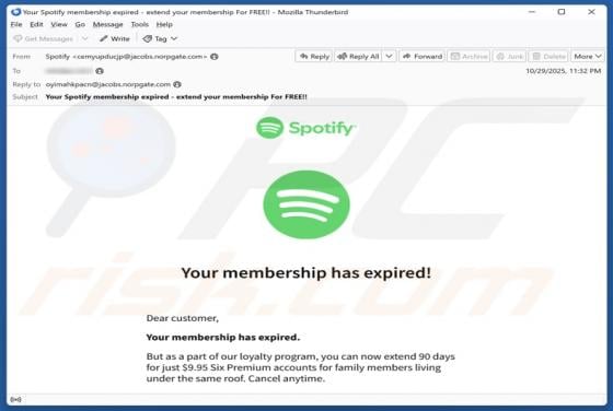 Spotify Membership Has Expired Email Betrug