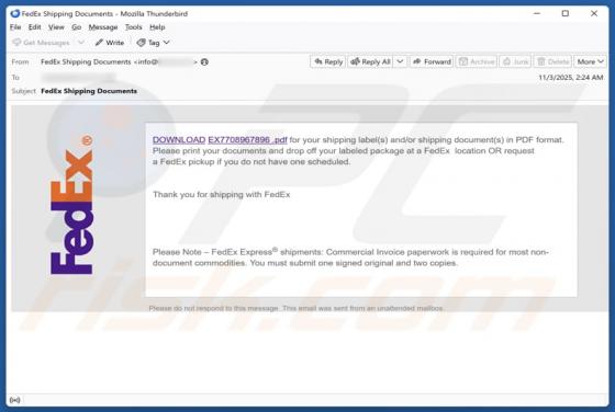 FedEx - Download Shipping Documents Email Betrug