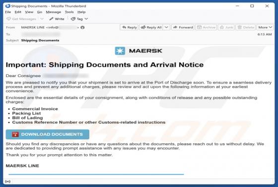 Maersk - Shipping Documents And Arrival Notice Email Betrug