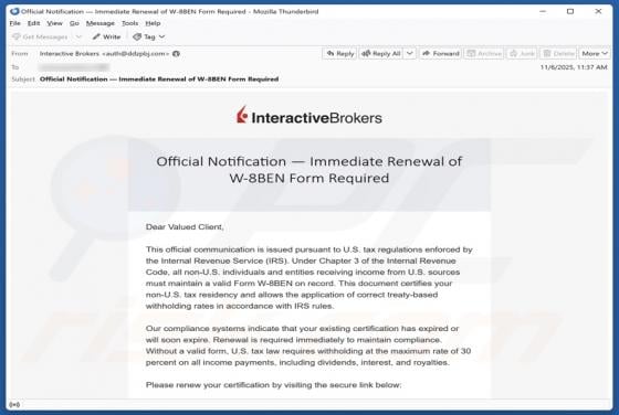 Interactive Brokers - Renewal of W-8BEN Form Required Email Betrug