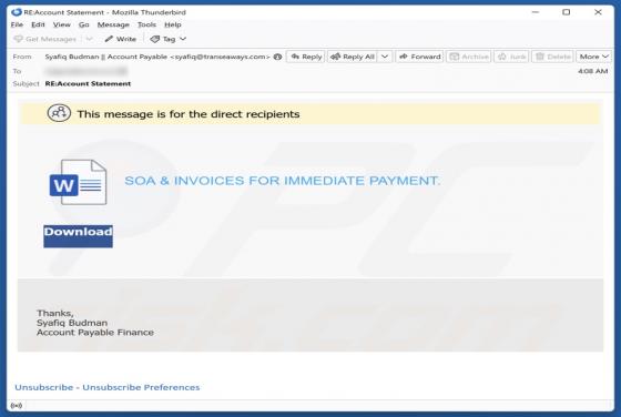 SOA & Invoices Email Betrug