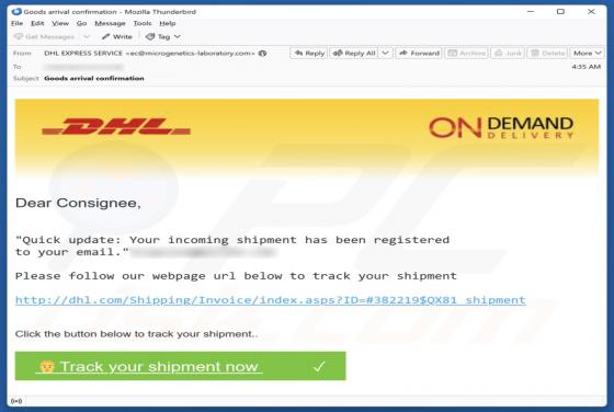 DHL - Shipment Registered To Your Email Betrug