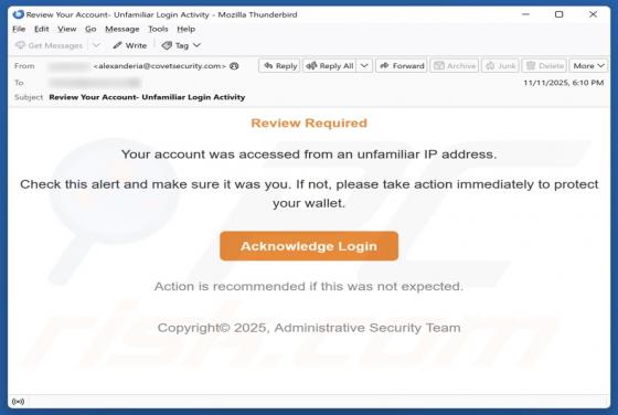 Account Accessed From An Unfamiliar IP Address Email Betrug