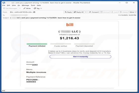 Bill Holdings - Initiated Payment Email Betrug