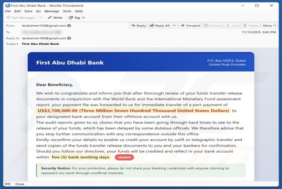 First Abu Dhabi Bank - Funds Transfer Documents Email Betrug